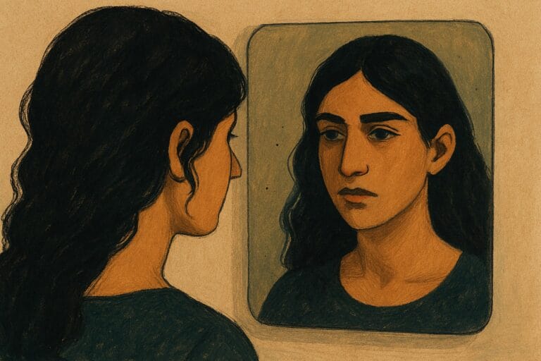 woman looking in mirror suffering from high-functioning burnout